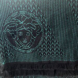 Versace Green Black Medusa Scarf Fringe Men's Women's